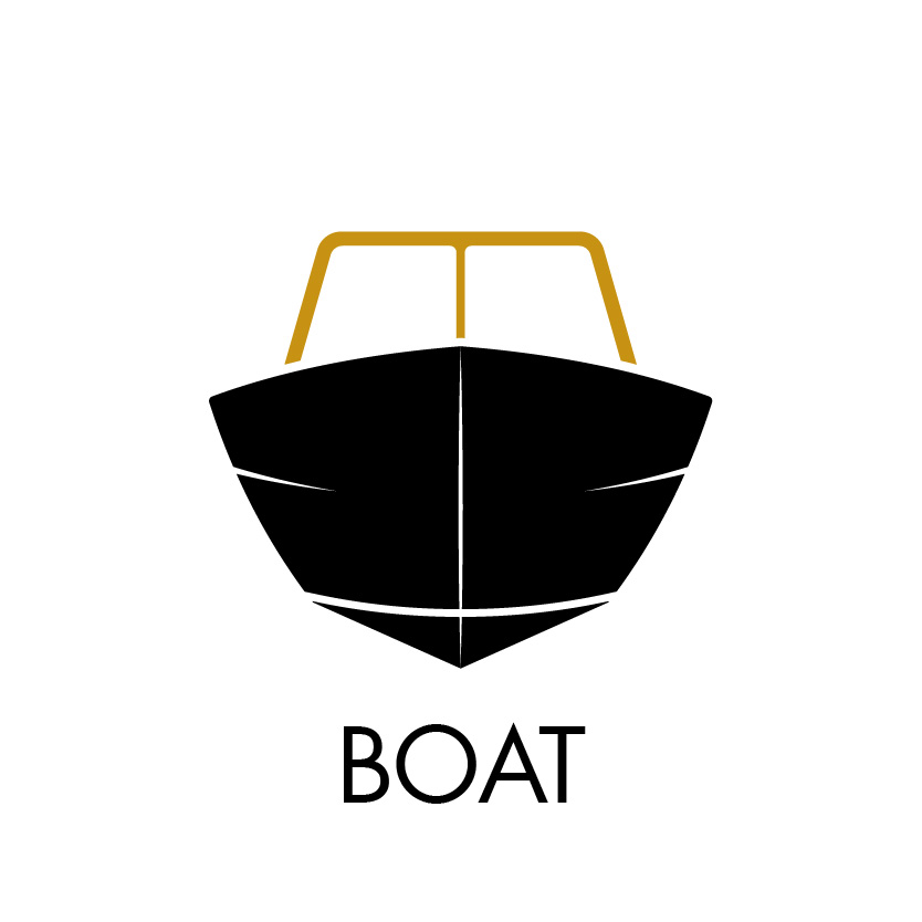 Graphic of Boat with text below it